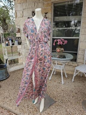 Fullah Sugah Silly Polyester Paisley Floral Maxi Slit Front Dress Small